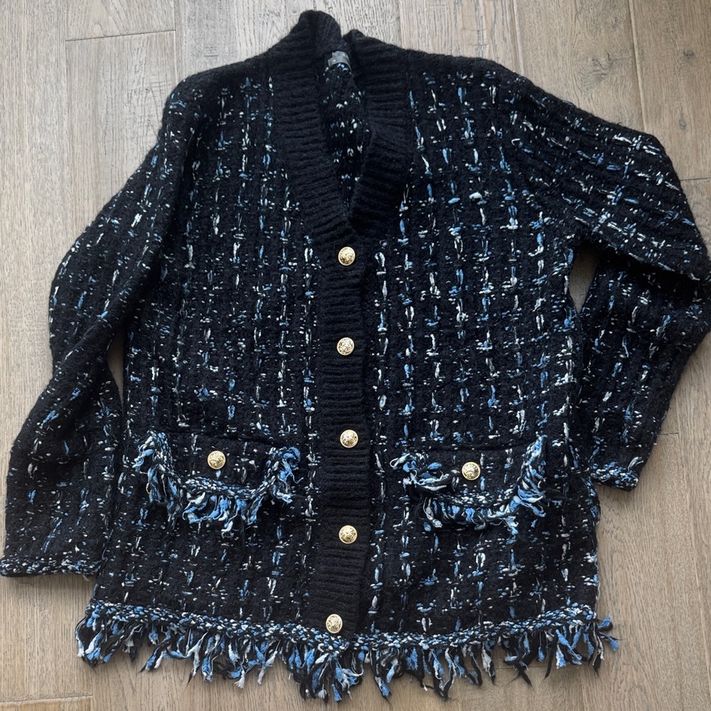 Anthropologie Black and Blue Cardigan Sweater